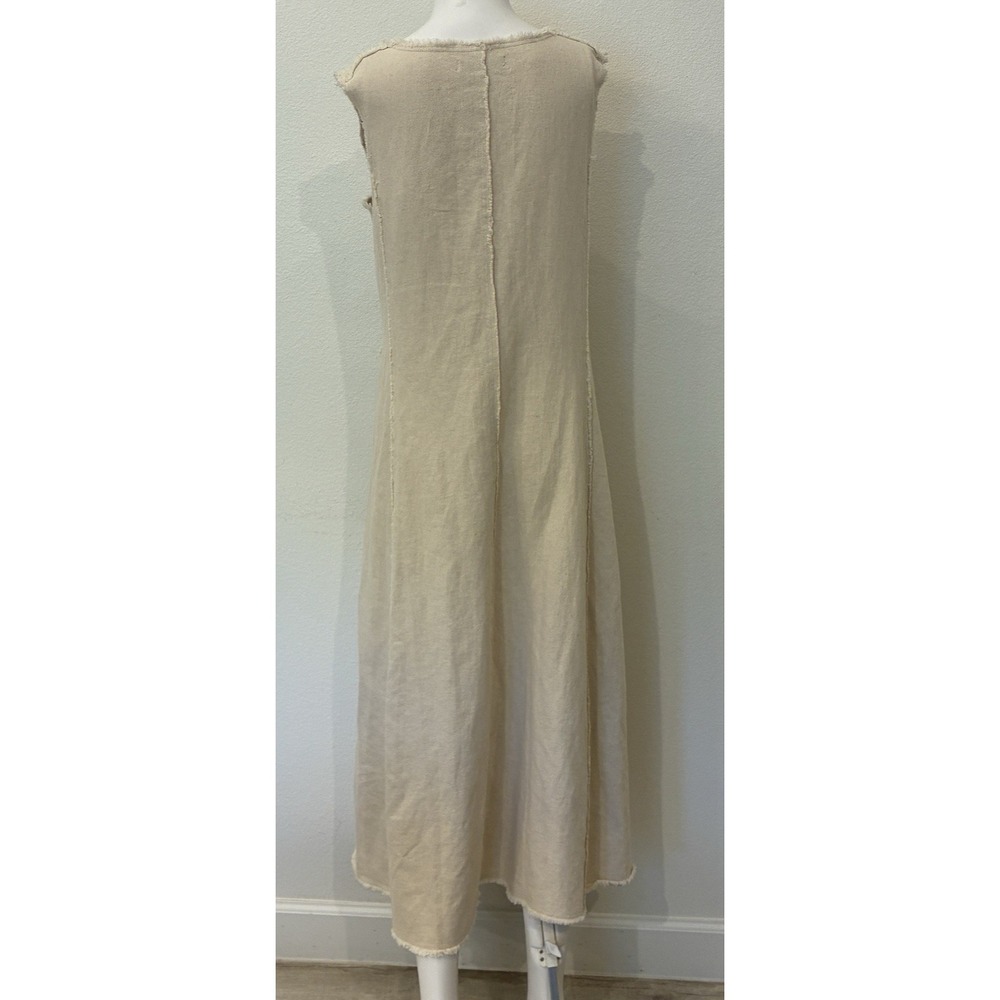 Intique Lagenlook Linen Blend Maxi Dress Size S Oatmeal Sleeveless Minimalist - Picture 3 of 10